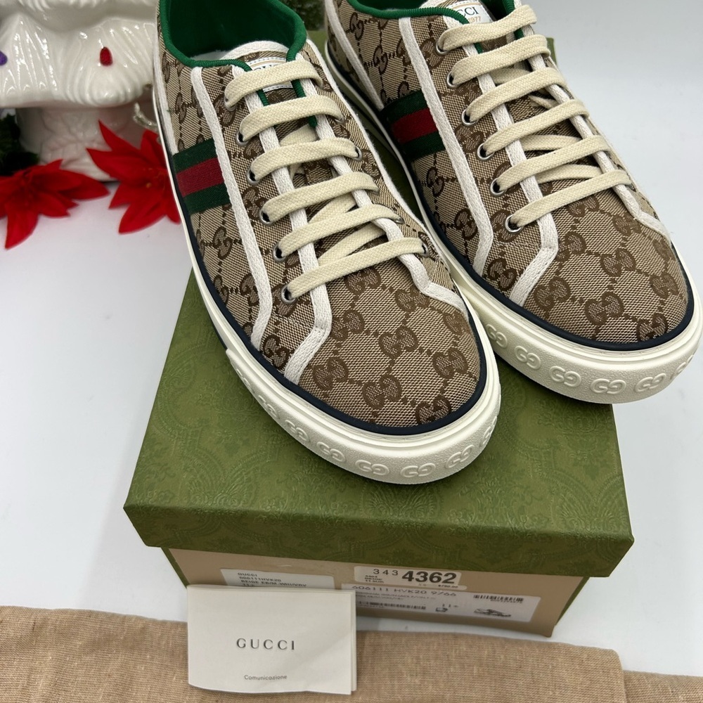Gucci tennis 1977 low top GG canvas sneaker sized 11.5 fits 12 US made in Italy - Picture 2 of 12
